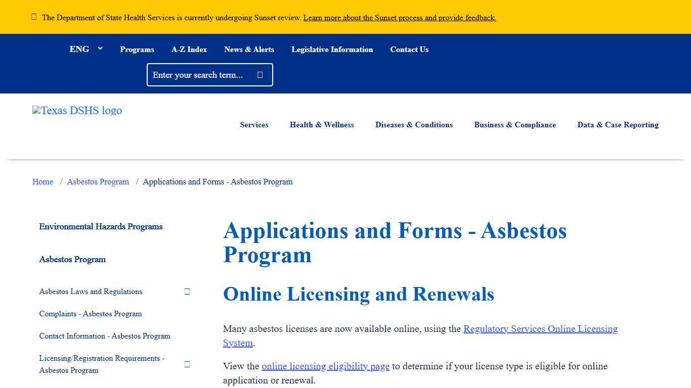 Applications and Forms - Asbestos Program Texas DSHS