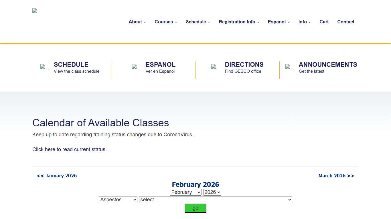 Calendar of Available Classes - GEBCO Associates, LP