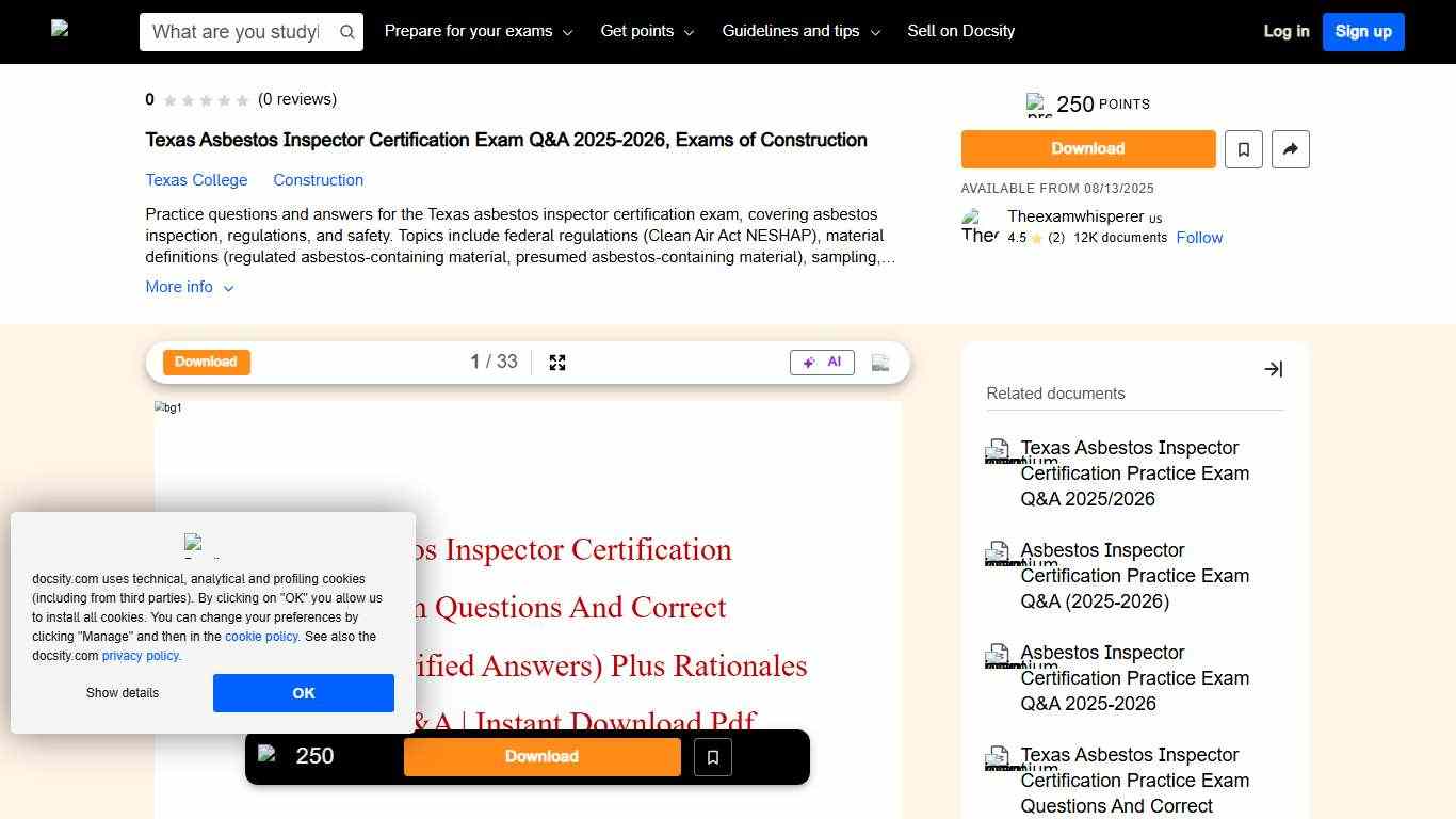 Texas Asbestos Inspector Certification Exam Q&A 2025-2026 Exams Construction Docsity
